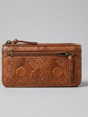 The Sak Embossed Leather Wristlet in Cognac Brown